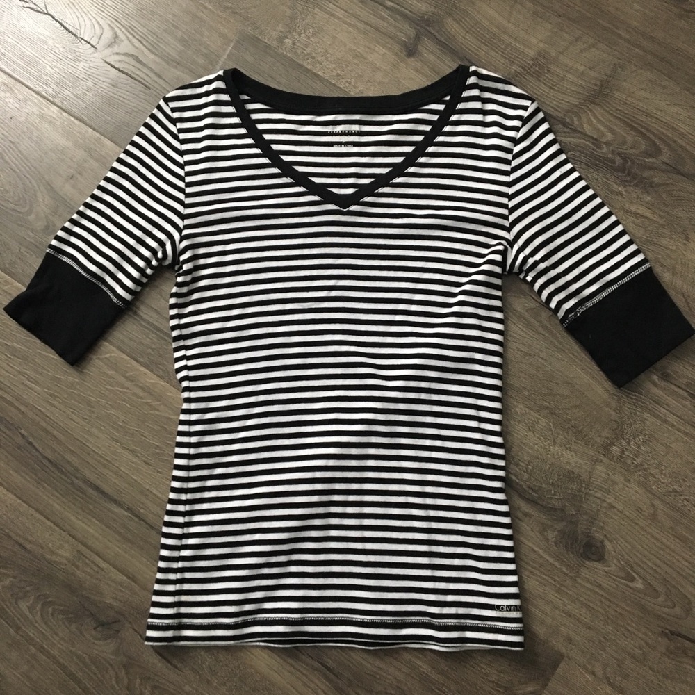 Calvin Klein quarter sleeve striped top